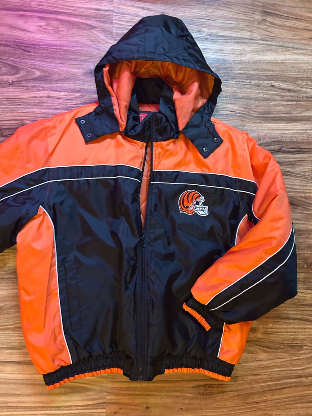 Bengals NFL Black and Orange Hooded Puffer Jacket with Team Logo